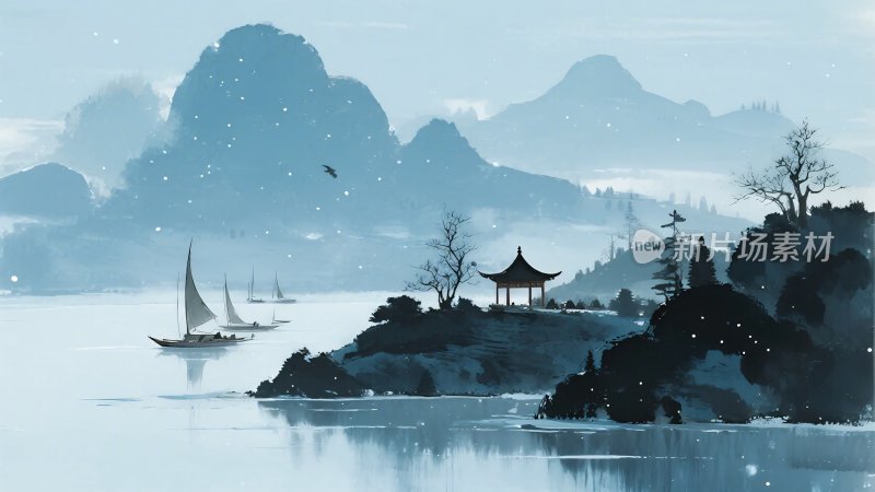 水墨风格山水风景图