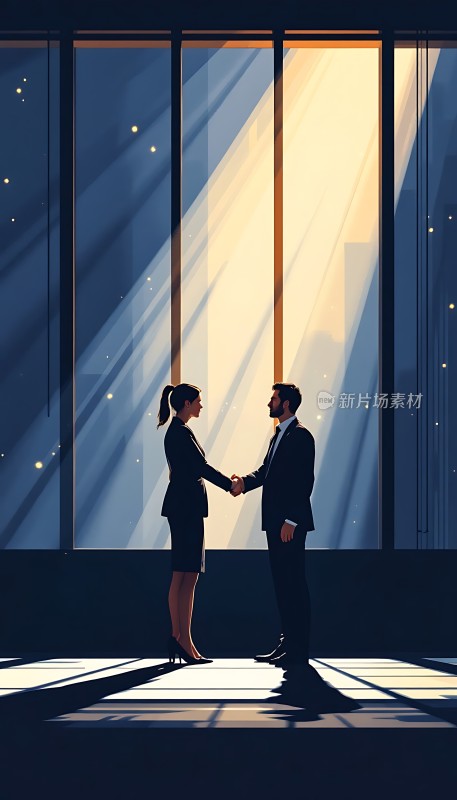商务握手阳光下的合作瞬间