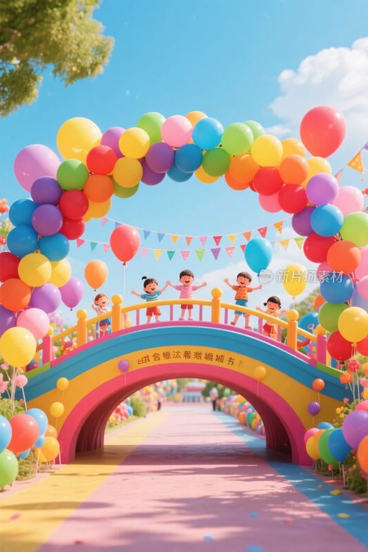 彩色气球拱桥欢乐场景