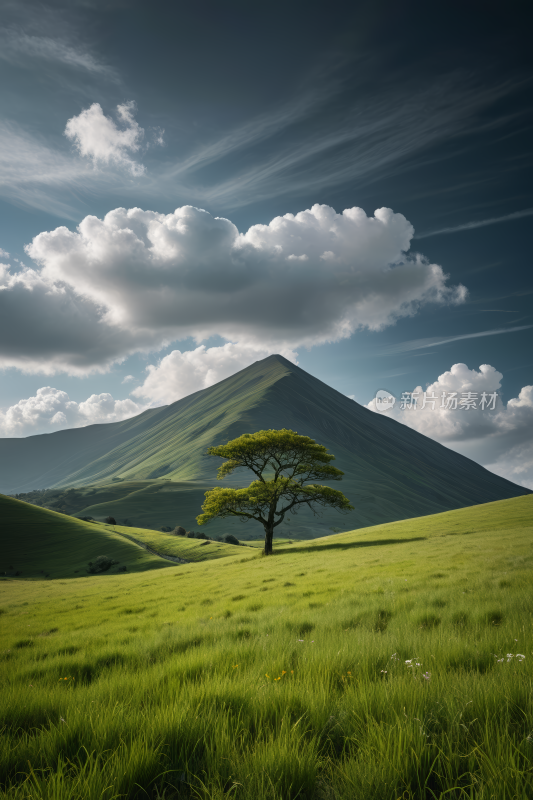 在草地上一棵孤树高山清风景图片