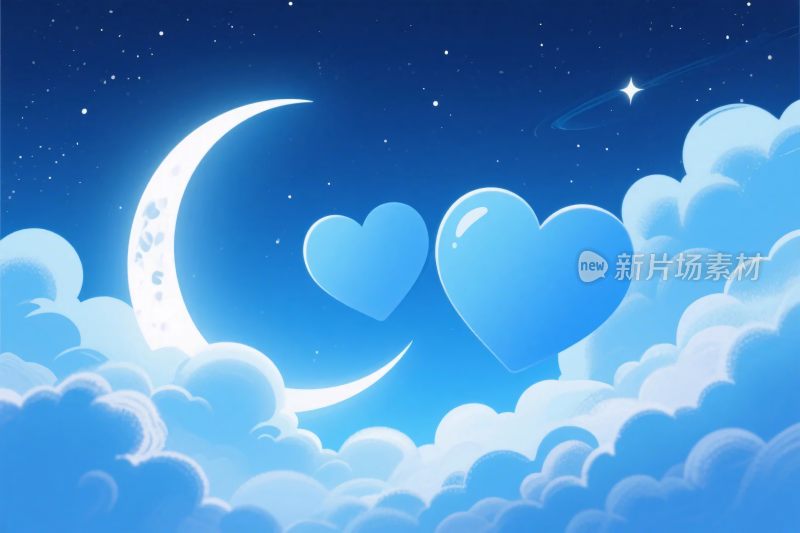 梦幻爱心月亮云朵插画