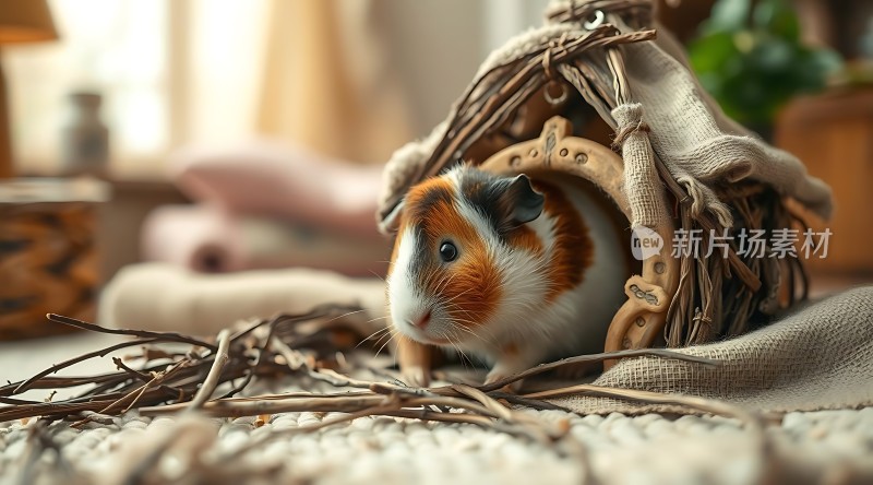 可爱豚鼠探出头