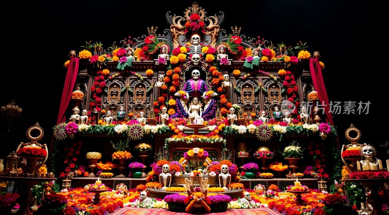 万花丛中骷髅舞节日庆典显生机