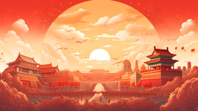 夕阳下的紫禁城国潮中国风云彩日出太阳故宫 夕阳下的紫禁城国潮中国风云彩日出太阳故宫