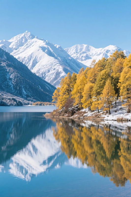 雪山湖景倒影图