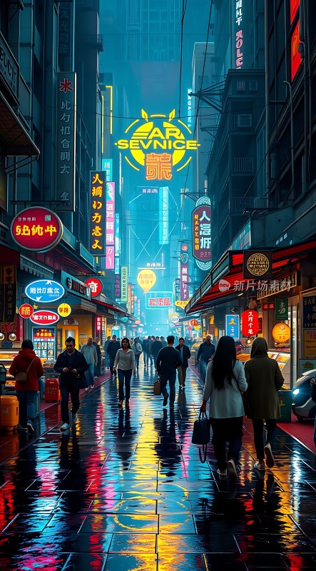 霓虹灯下的繁华街道