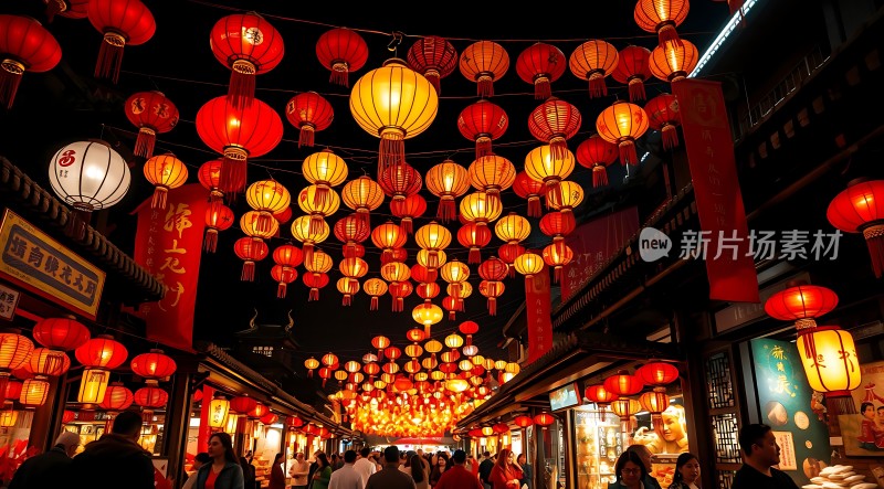 灯笼夜市繁华街景