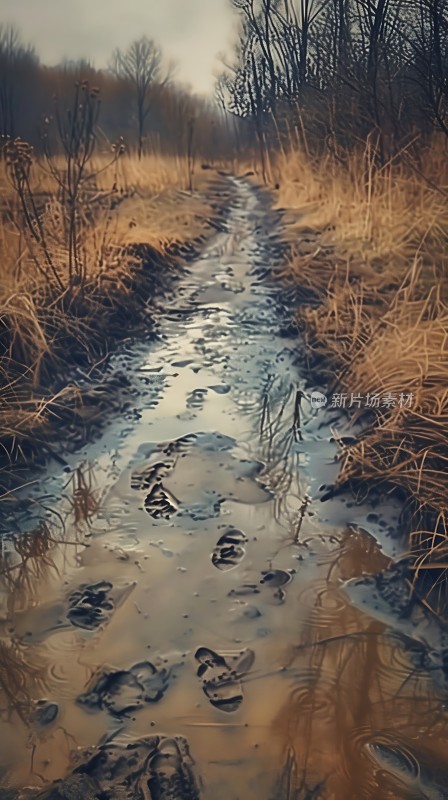 雪地小径上的足迹