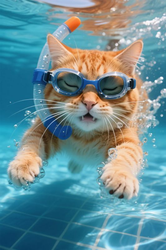 橘猫潜水摄影图