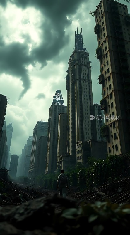 废弃都市中的孤独行者