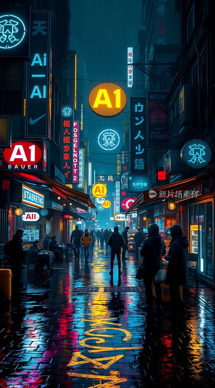 霓虹灯下的繁华街道