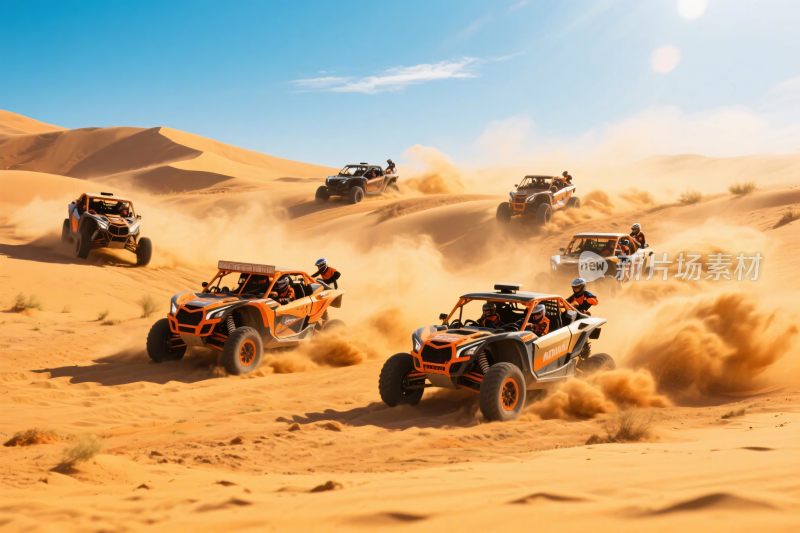 沙漠中多辆越野车驰骋画面