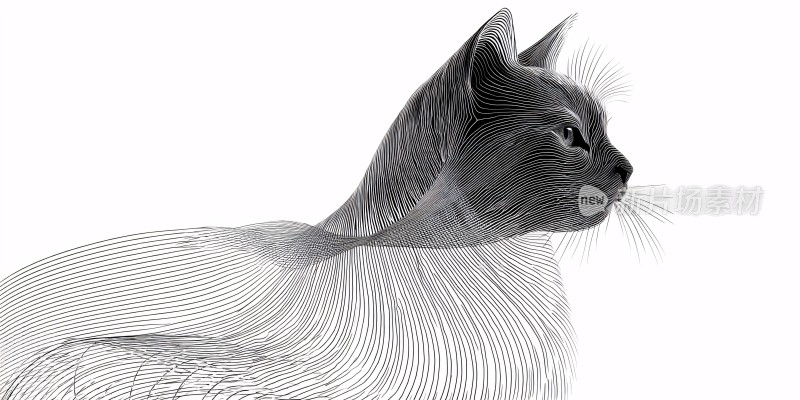 黑白线条风格猫咪插画