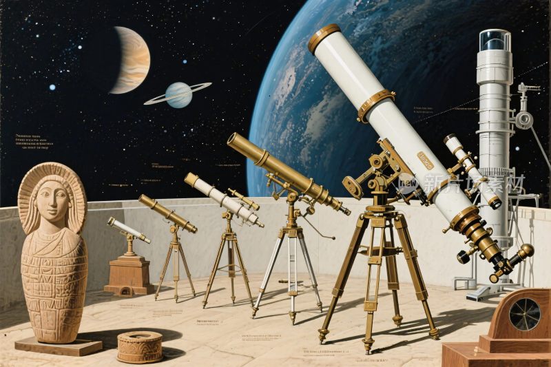 望远镜与星空古物场景