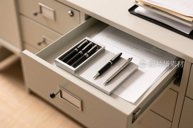 办公抽屉的文具与文件