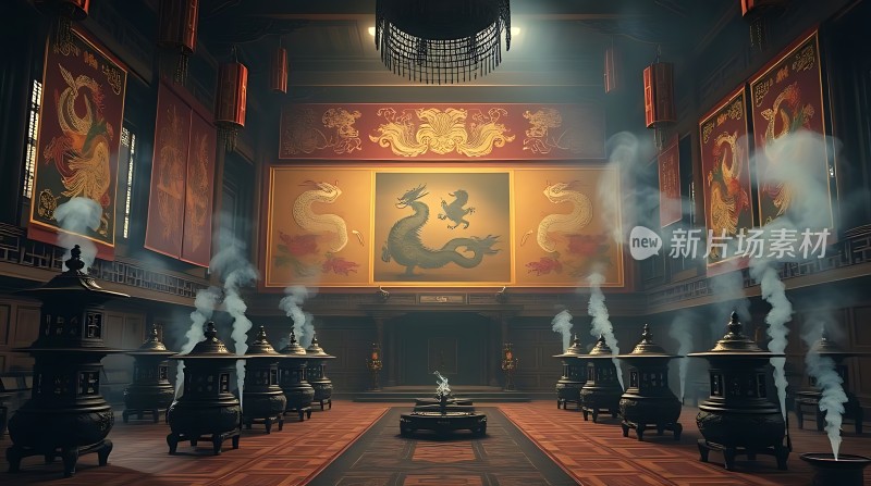 龙纹壁画与香炉