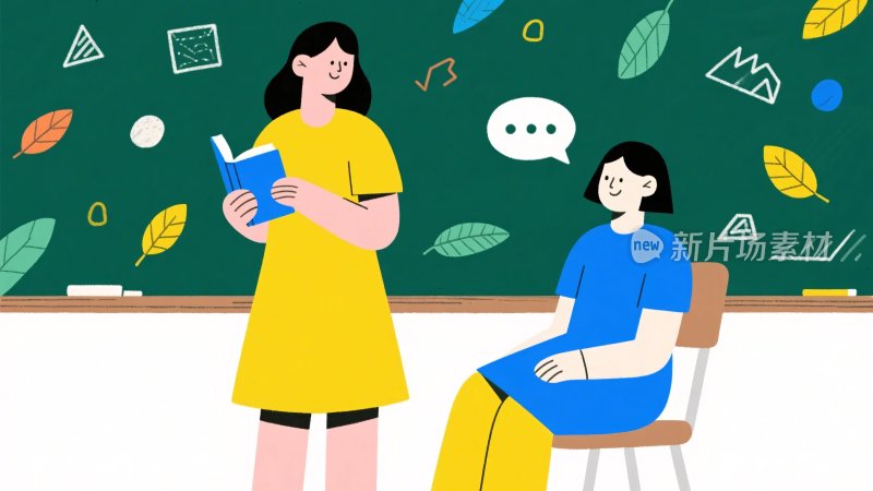 师生课堂互动插画