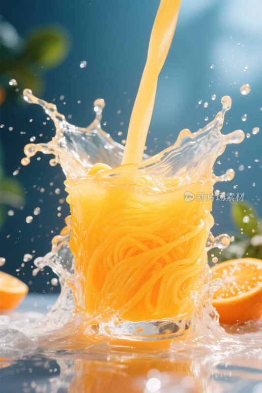 橙汁倒入溅起水花