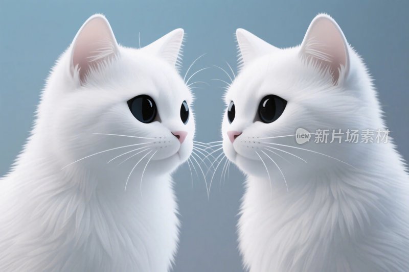 双白猫对称插画