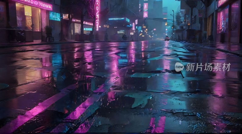 霓虹灯下的雨夜街头
