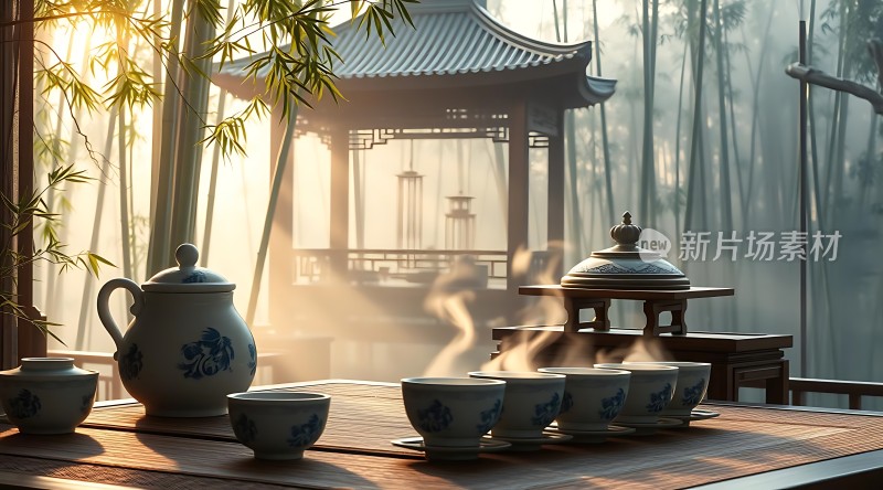 竹影斑驳下的茶道雅集