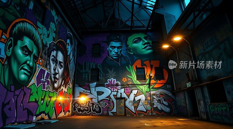 街头艺术之夜光影与色彩的碰撞
