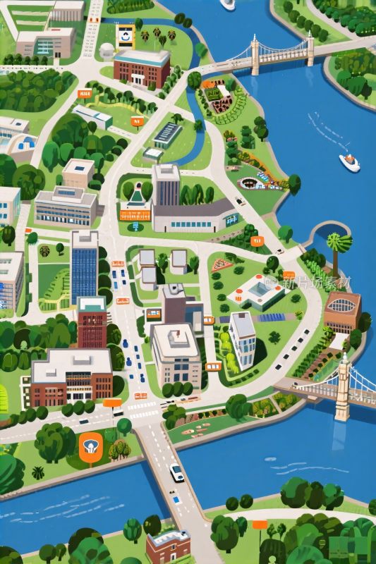 城市区域地图插画