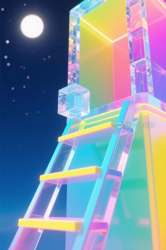 梦幻彩色阶梯与透明方块场景