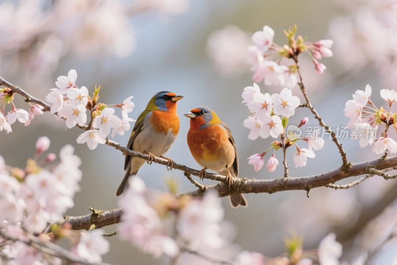 春日小鸟花卉图