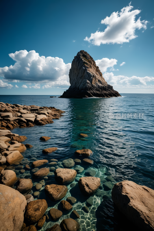 水中央一块大岩石高清风景图片