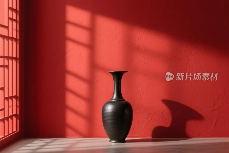 静物花瓶与红色墙面