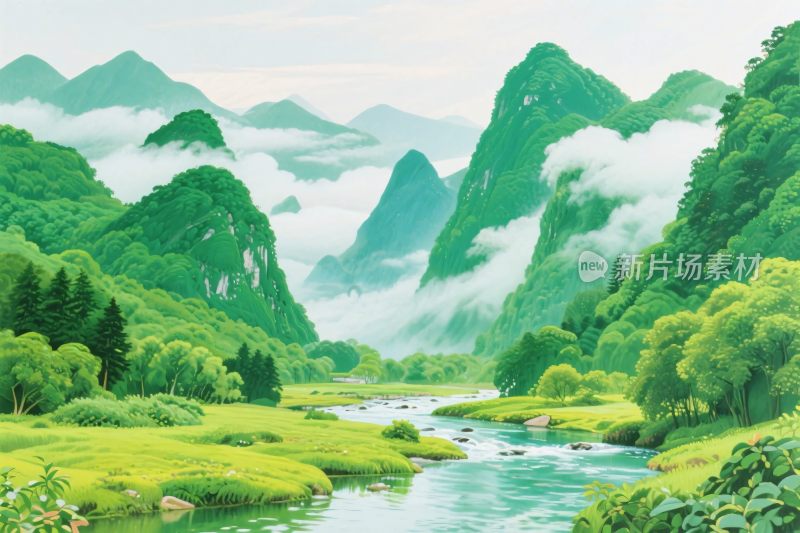 山水风景插画