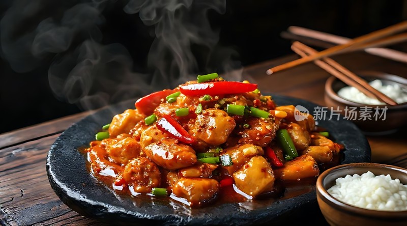 香辣鸡丁配米饭