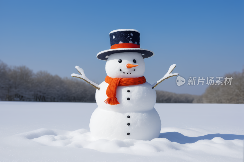 一个雪人站在雪地里背景图片