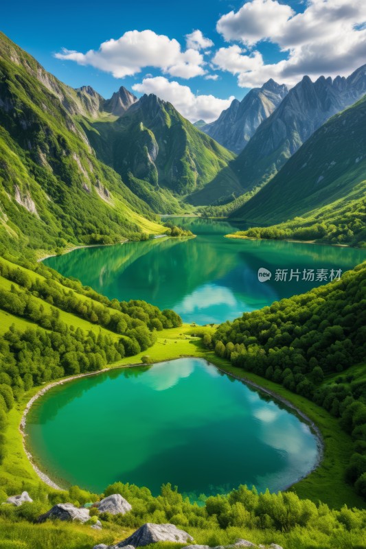 湖周围有山脉湖水有几片绿水高清风景图片