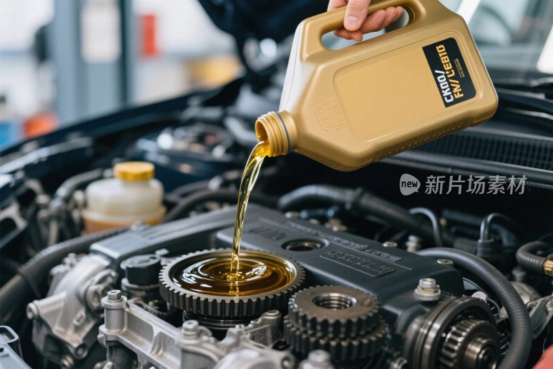 为汽车发动机加注机油场景