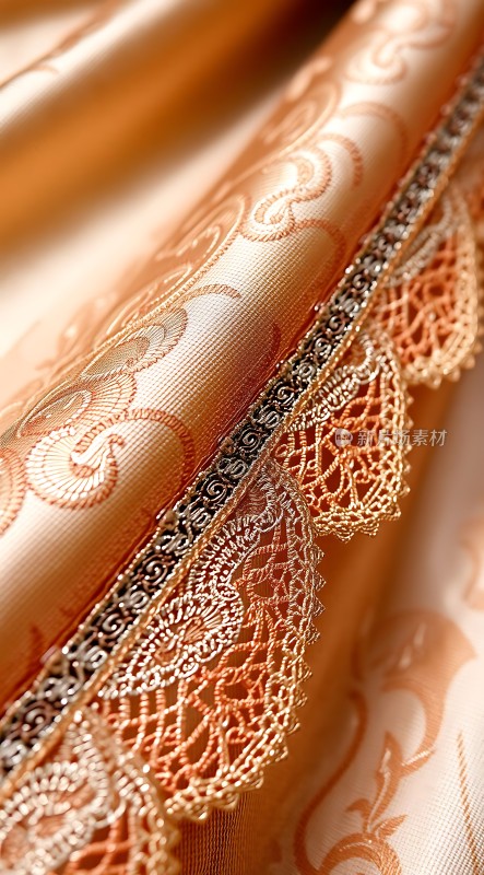 金色蕾丝装饰布料细节特写