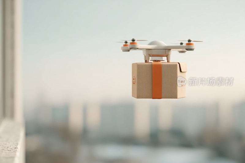 无人机空中运送包裹画面