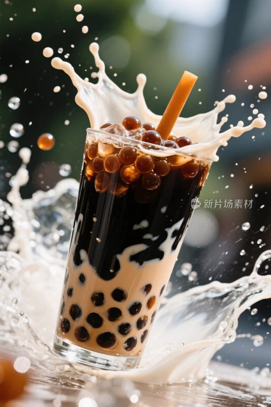珍珠奶茶溅水特写