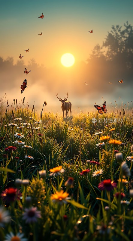 晨曦中的鹿与蝶