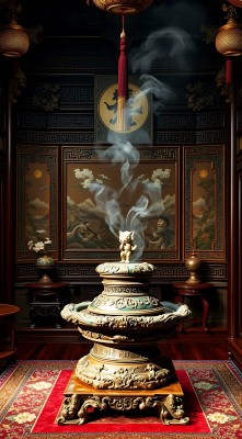古香古色室内场景金碧辉煌香炉烟雾缭绕古典艺术氛围浓厚 古香古色室内场景金碧辉煌香炉烟雾缭绕古典艺术氛围浓厚
