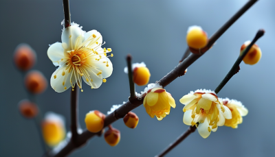 冬日里的花开雪中梅