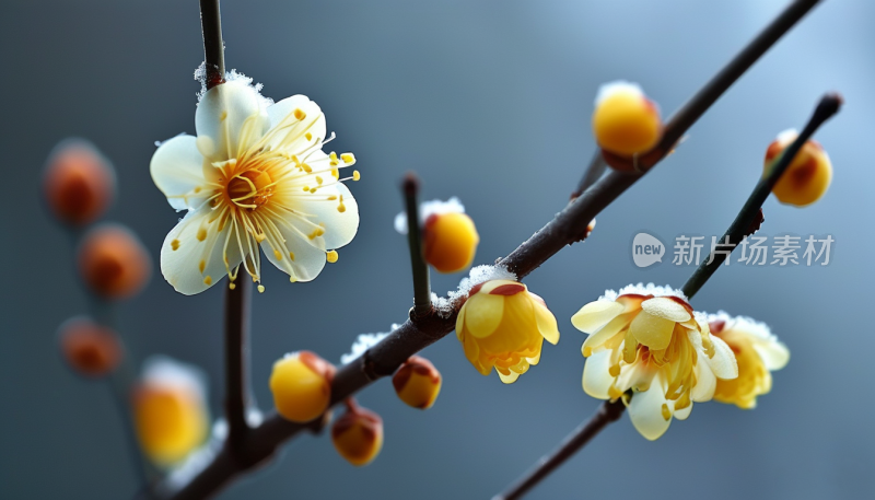 冬日里的花开雪中梅