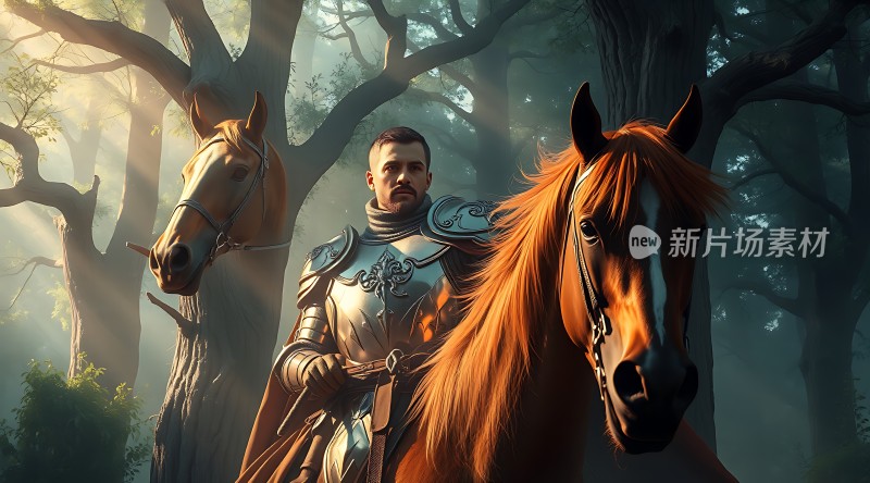 骑士与战马森林中的英勇守护者