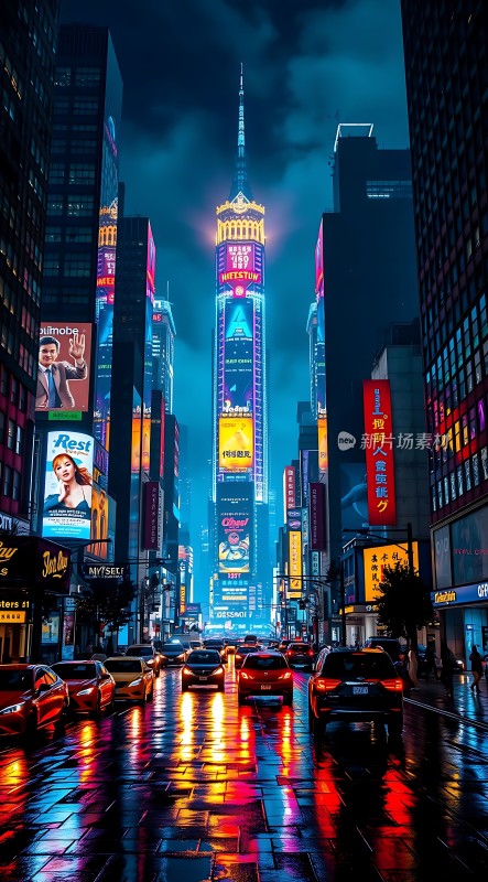 霓虹灯下的繁华都市夜景