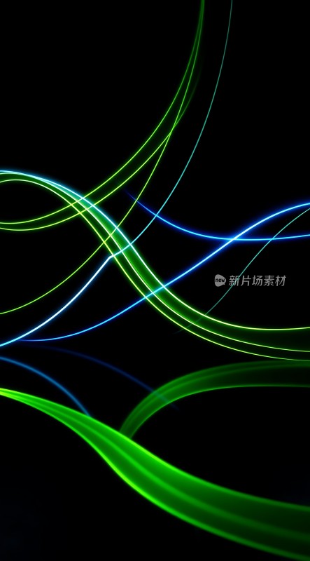 绿色光束与蓝色线条交织在黑色背景上