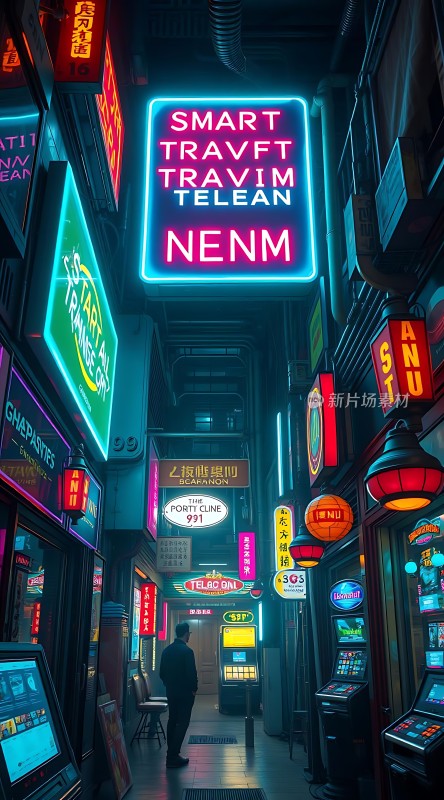 霓虹灯下的未来都市风情街