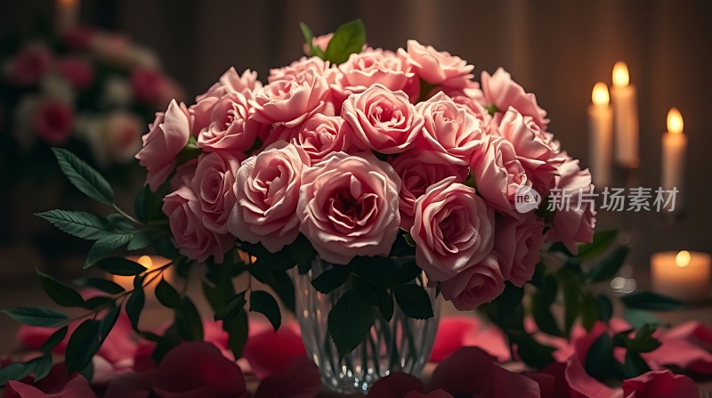 粉红玫瑰烛光晚餐