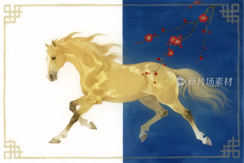 奔跑的金色骏马插画