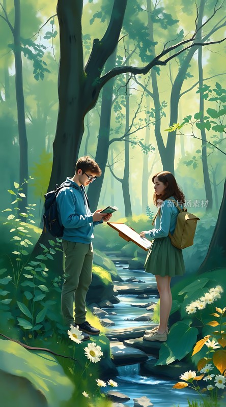 林间小溪旁的读书时光